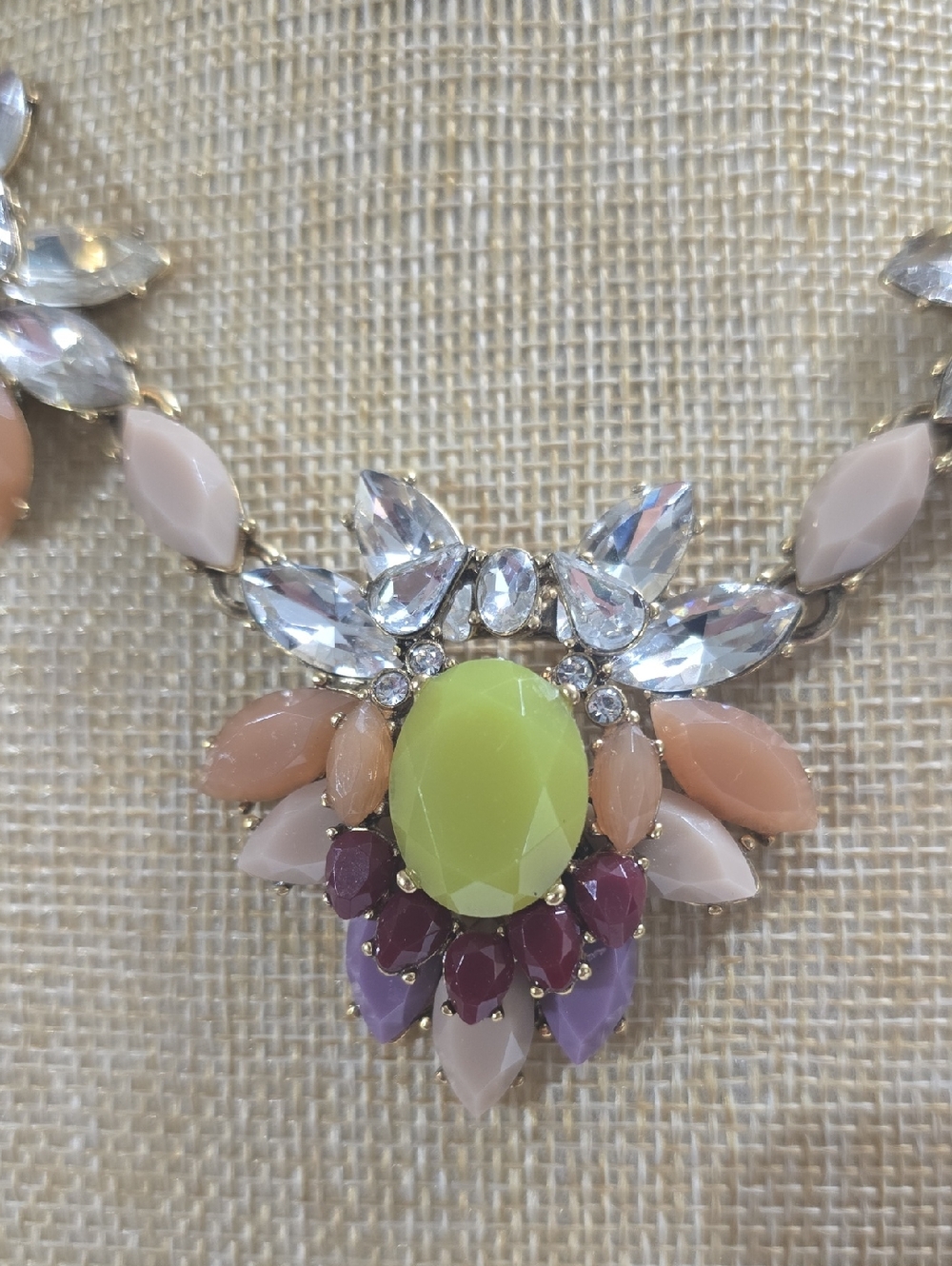 J. Crew Gold-Tone Crystal Floral Necklace with Lime, Peach & Purple Accents - Picture 10 of 10